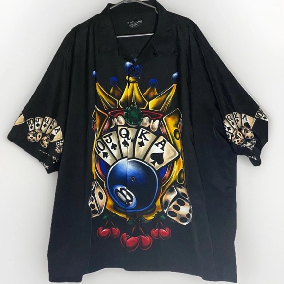 No Boundaries Other - No Boundaries Vintage 8 Ball Dice Poker Vegas Button Up Shirt 3XL Y2K Streetwear